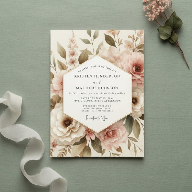 Invitation Blush Botanical Romance Wedding (Créateur téléchargé)