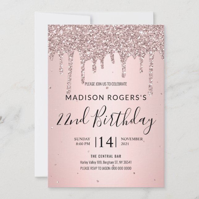 Invitation Blush bronze jeune fille parties scintillant (Devant)