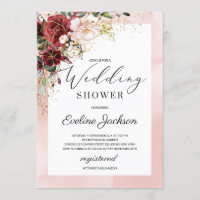 Blush Burgundy Floral Boho Wedding shower Invitati