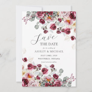 Invitation Blush & Burgundy Florals Mariage Enregistrer La Da