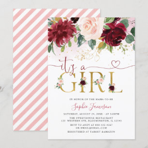 Invitation Blush Burgundy Gold Floral C'est un Baby shower fé