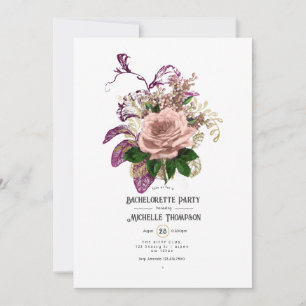 Invitation Blush Burgundy Gold Shabby Floral Bachelorette