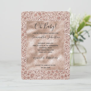 Invitation Blush Crème Pêche Imprimé Léopard Paillettes      