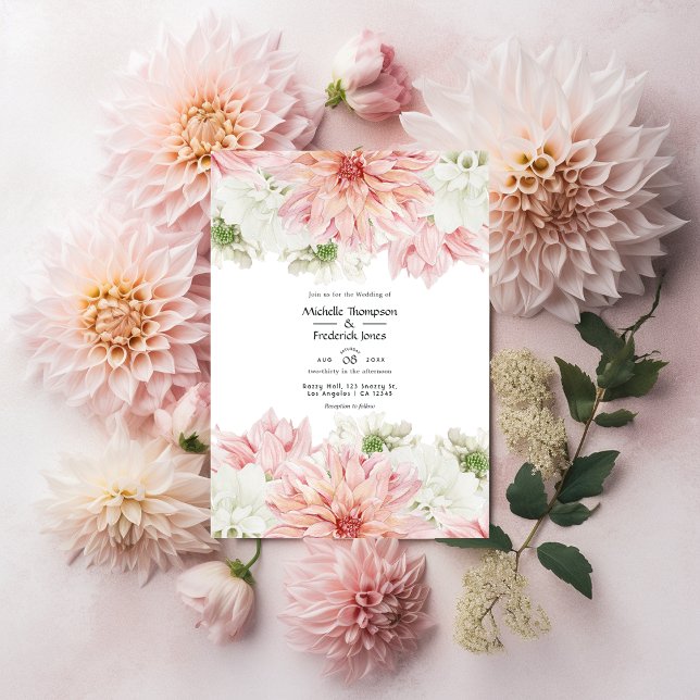 Invitation Blush Dahlias Floral Mariage (Créateur téléchargé)