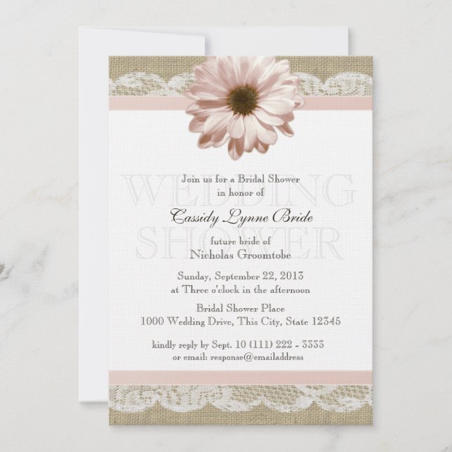 Invitation Blush Daisy Country Lace Wedding shower (Devant)