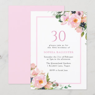 Invitation Blush Dreams Floral Womans 30e fête d'anniversaire
