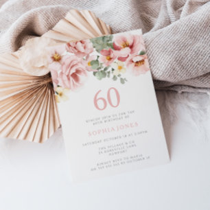 Invitation Blush Dusty Rose Floral 60e fête d'anniversaire