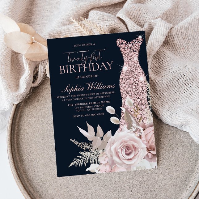 Invitation Blush Dusty Rose Gold Gown 21e fête d'anniversaire (Créateur téléchargé)