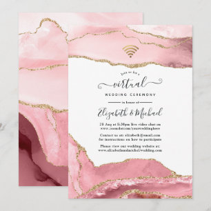 Invitation Blush et Gold Agate Mariage virtuel en ligne