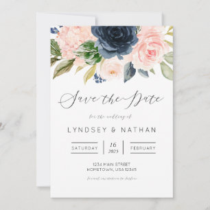 Invitation Blush et Marine Floral Wedding Enregistrer la date