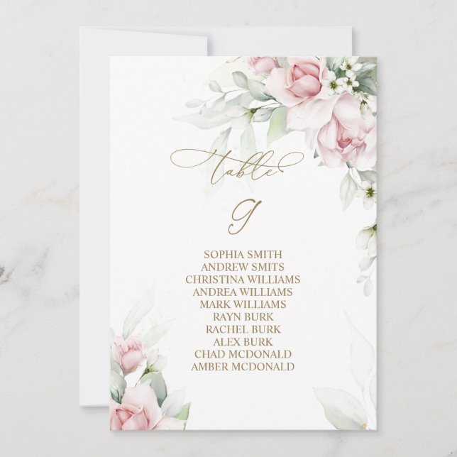 Invitation Blush & Eucalyptus Tableau Numéro 9 Tableau de siè (Devant)