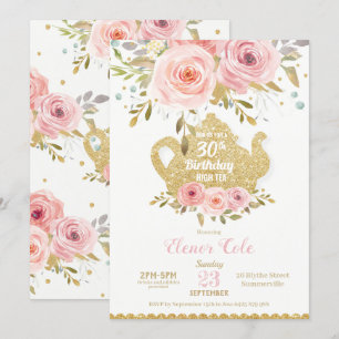 Invitation Blush Floral 30e Anniversaire High Tea Party N'IMP