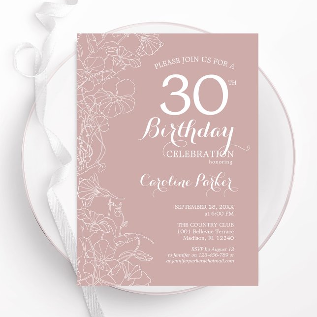 Invitation Blush Floral 30e fête d'anniversaire (Créateur téléchargé)