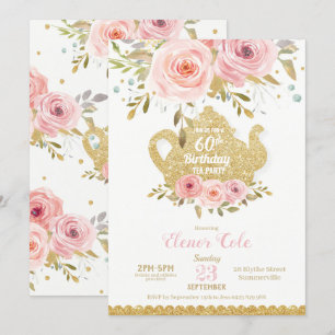 Invitation Blush Floral 60e anniversaire Tea Party High Tea
