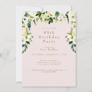 Invitation Blush floral blanc 85e anniversaire de fête Invita