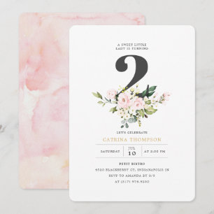 Invitation Blush Floral & Eucalyptus Fille 2e fête d'annivers