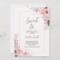Blush Floral Frame Sweet 16 Anniversaire Invitatio