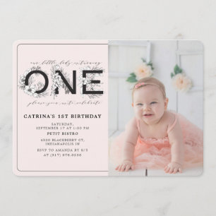 Invitation Blush Floral Girl 1er Anniversaire Photo
