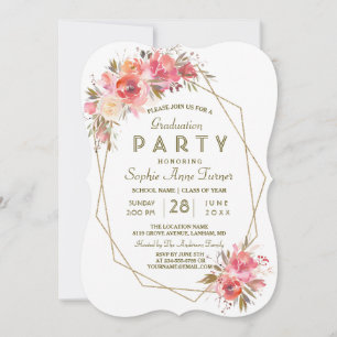 Invitation Blush Floral Gold Parties scintillant Frame Gradua