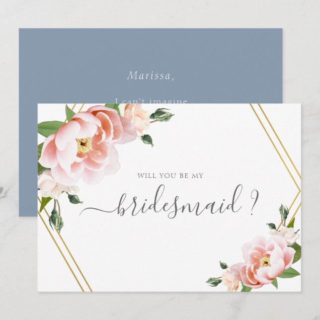 Invitation Blush Floral Gold Serez-Vous Ma Femme D'Accueil (Devant / Derrière)