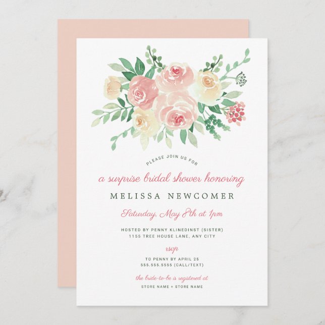 Invitation Blush Floral Greenery douche nuptiale 4196 (Devant / Derrière)