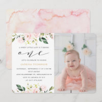 Blush Floral Greenery Girl 1er anniversaire Photo