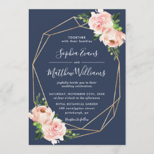 Invitation Blush Floral Greenery Gold Mariage géométrique Mar