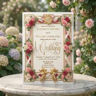 Invitation Blush Floral Monogramme Élégant en Faux Papier D'o