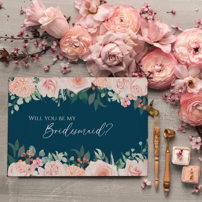 Invitation Blush Floral Navy Mariage Bridesmaid Proposition (Créateur téléchargé)