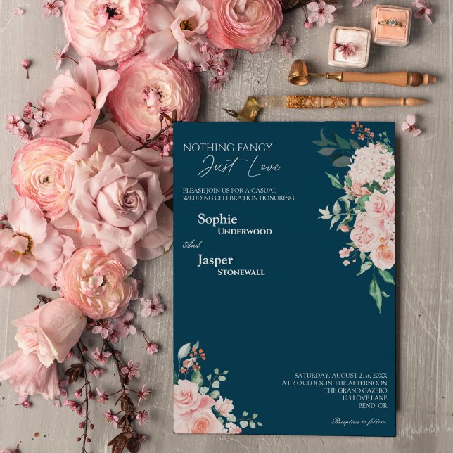 Invitation Blush Floral Navy Rien de fantaisie Juste Amour Ma (Créateur téléchargé)