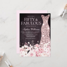 Invitation Blush Floral & Robe Bourgogne 50e fête d'anniversa