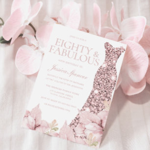 Invitation Blush Floral & Robe Parties scintillant 80e fête d