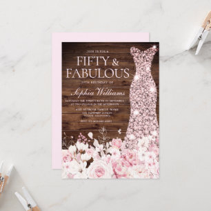Invitation Blush Floral & Robe Rustique 50e fête d'anniversai
