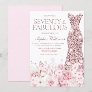 Invitation Blush Floral & Rose Gold Dress 70th Birthday Party