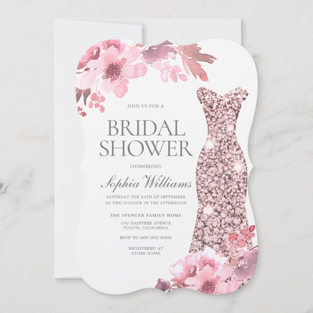 Invitation Blush Floral Rose Gold Fête des mariées (Devant)
