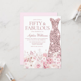 Invitation Blush Floral & Rose Gold robe 50e fête d'anniversa