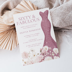 Invitation Blush Floral Soixante et fabuleuse robe d'annivers