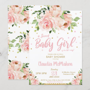 Invitation Blush Floral Sweet Baby Girl Douche rose & or