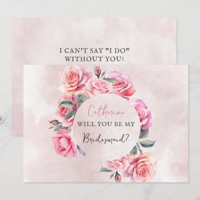 Invitation Blush Floral Wreath Will You Be My Bridesmaid (Devant / Derrière)