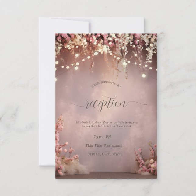 Invitation Blush Flowers String Lights Wedding (Devant)