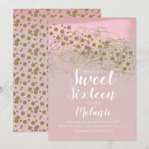 Invitation Blush géométrique or Rosita Sweet 16 moderne