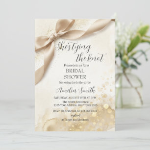 Invitation Blush Gold Bow Elle Attache le Nœud Enterrement de