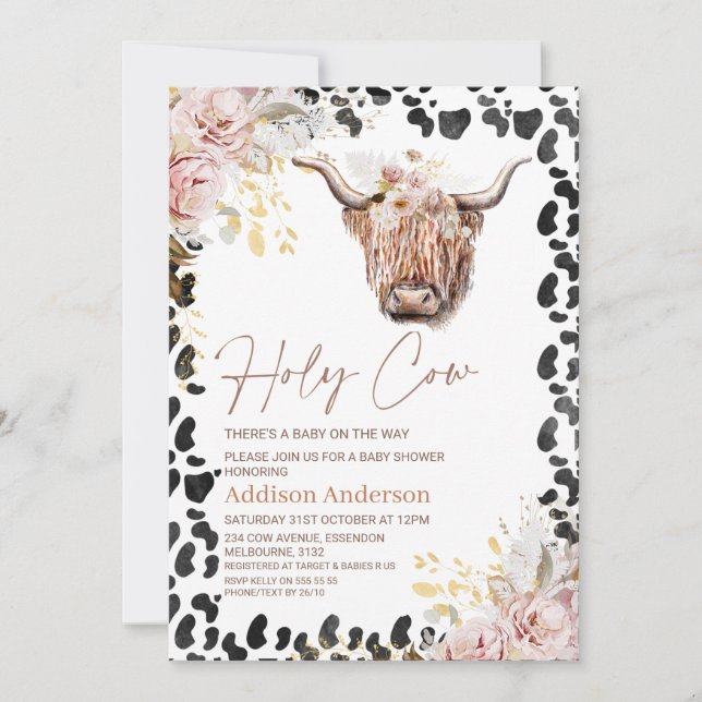 Invitation Blush Gold Chic Floral Highland Baby shower de vac (Devant)
