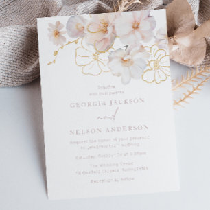 Invitation Blush & Gold Fleurs sauvages Mariage élégant