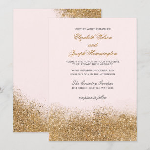 Invitation Blush Gold Parties scintillant Sparkle Mariage élé