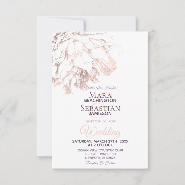 Invitation ~ Blush Gold Rose Floral Élégant mariage (Devant)