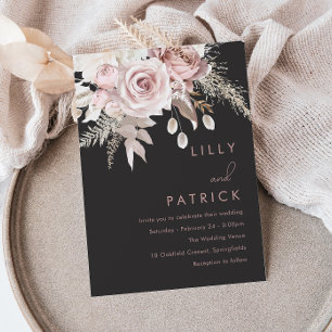 Invitation Blush & Grey Dusty Rose Floral Mariage