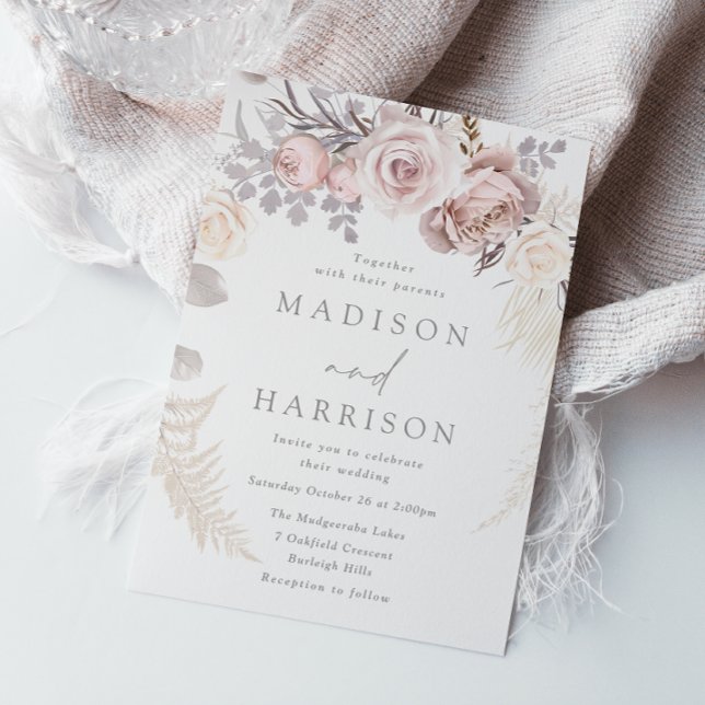 Invitation Blush & Ivory Dusty Rose Floral Wreath Mariage (Créateur téléchargé)