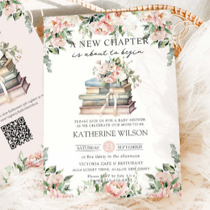 Invitation Blush Ivory Floral Livres Nouveau Chapitre Baby sh