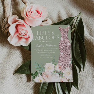 Invitation Blush Ivory Floral Sage Rose Gold 50e anniversaire